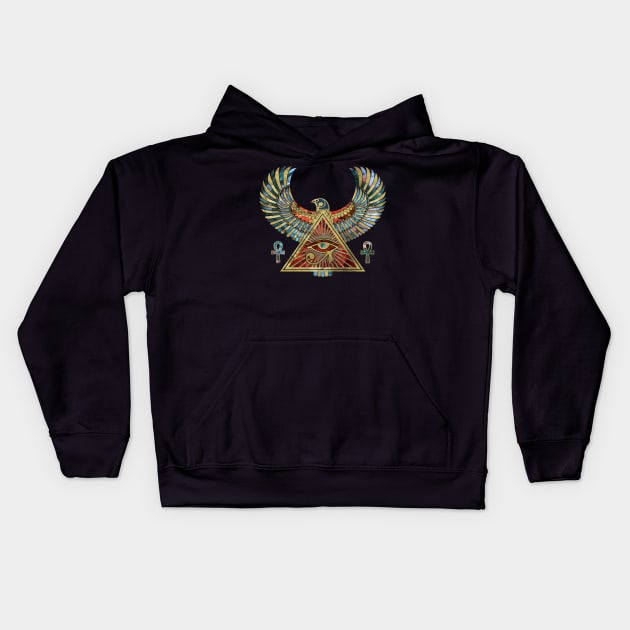 Eye of Horus - Wadjet  Gemstone and Gold Kids Hoodie by Nartissima